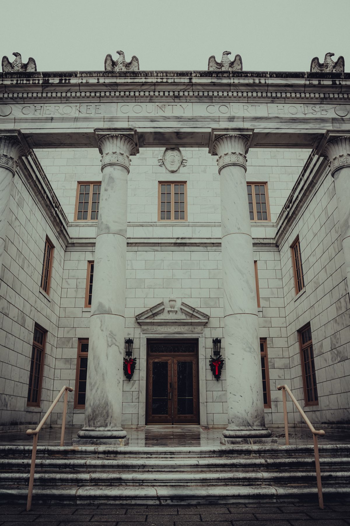 Courthouse entrance with stone columns