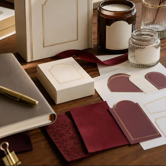 Illustrative close-up of branded packaging and product labels